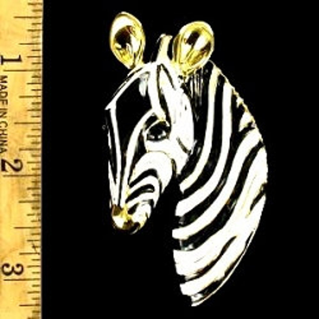 Vintage African Black White Enamel Large Zebra Head Pin Designer Brooch ...