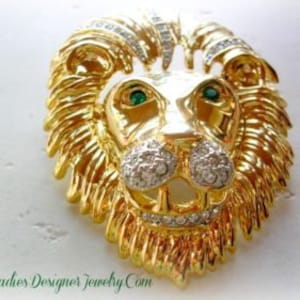 Vintage Rhinestone Diamond Emerald Cat Lion Animal Pin Brooch Lions Pins Brooch Designer Jewelry Cats