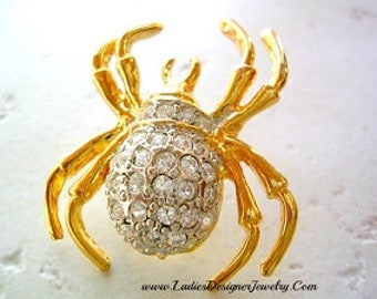 Crystal Rhinestone Spider Designer Tac Pin Brooch Jewelry Spiders Kl, VintagePinsBrooches, Spider Brooches Pins, Halloween Pin, Sweater Pin