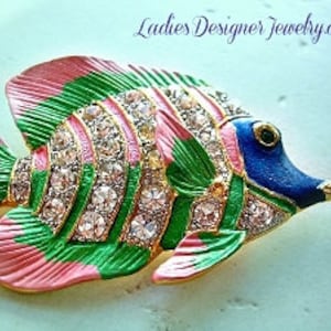 Vintage Tropical Rhinestone Fish Pin Designer Brooch, Tropical Vacation Cruise Resort Swimsuit Coverup Brooch Men Women, Bridal Wedding Pin