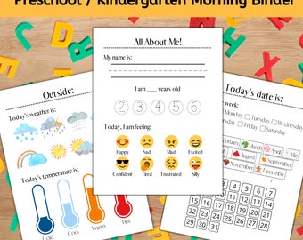 Kindergarten Morning Binder Pages | Circle time | Morning Board | Homeschool | Preschool | School Prep