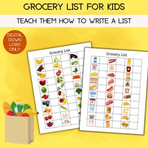 Reusable Grocery Store List for Kids, Grocery Table, Kid Activities, Reusable List, Printable List, Preschool Activity, Digital Download