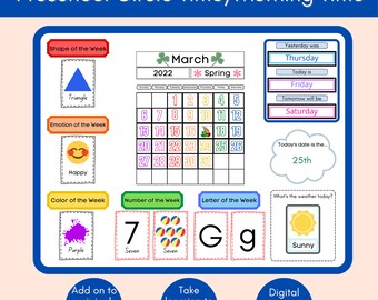 Preschool Morning Board, Circle Time, Daily Calendar for Kids, Focus Board - Instant Download