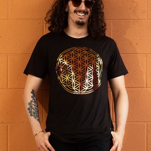 Black T Shirt / Holographic Flower of Life