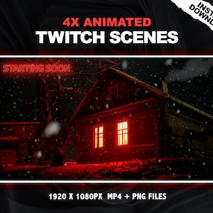 4x Animated Twitch Scenes / Horror / Starting Soon / Be Right Back / Ending Soon / Currently Offline / Spooky / Haunted House / Snowy