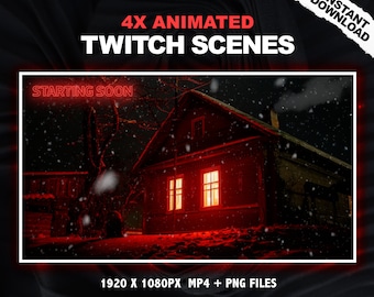 4x Animated Twitch Scenes / Horror / Starting Soon / Be Right Back / Ending Soon / Currently Offline / Spooky / Haunted House / Snowy