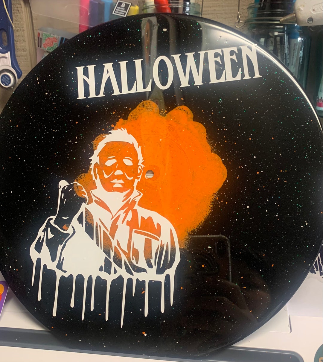 Halloween Michael Myers Wall Decor Made From Repurposed Music Vinyl Record Finished With Resin
