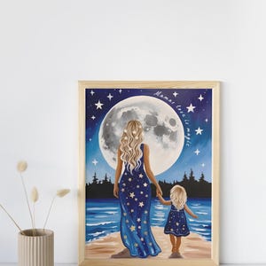 母の日 母と子のプリント – 月明かりの散歩 ウォールアート – お母さんへのセンチメンタルな贈り物 – 月明かりの下で過ごす母と子 – 記念プリント