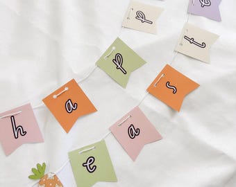 Happy Easter Garland – Pastel Easter Banner, Spring Party Decoration, Cute Bunny & Egg Decor, Printable Easter Bunting