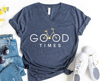Cyclist V-Neck Shirt: Good Times Design - Soft Cotton Blend