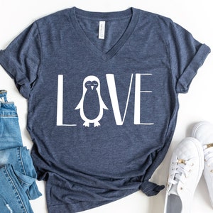 Penguin V-Neck Shirt, Love Penguin Shirt, Penguin Lover T-Shirt, Gift For Penguin Lover, Cute Penguin Shirt, Penguins Fan T-Shirt