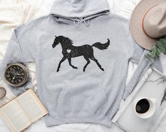 Glitter Horse Hoodie: Cozy Cotton Blend, Classic Fit