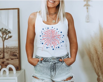 Firework USA Tank Top, 4th Of July Tank Tops, Patriotic Racerback Tank Top, Independence Day Tank, Gift For American,Red White Blue Tank Top