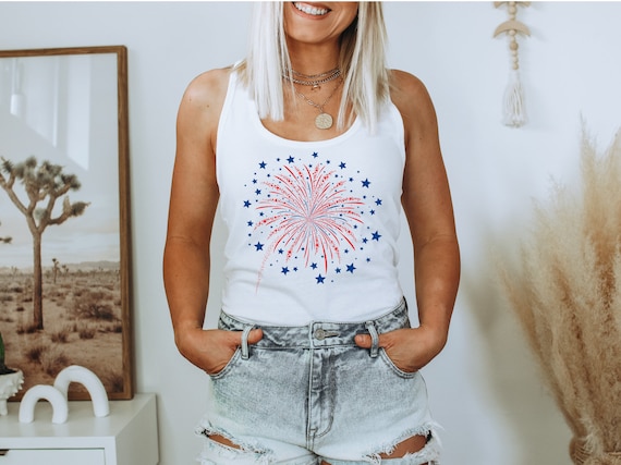 Firework USA Tank Top, 4th Of July Tank Tops, Patriotic Racerback Tank Top, Independence Day Tank, Gift For American,Red White Blue Tank Top