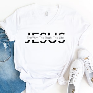 Shirt Jezus v-hals, de manier waarop de waarheid het leven shirt, geloof shirt, religieus cadeau, christelijk T-shirt, Jezus cadeau, religieus shirt