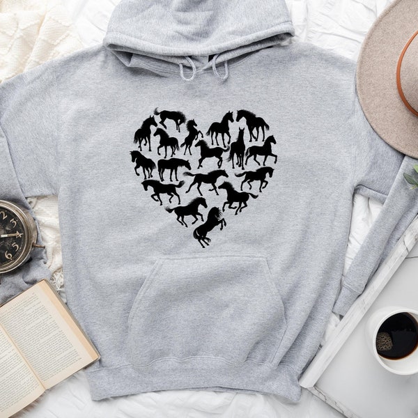 Horse Heart Sweatshirt, Horse Lover Hoodie, Equestrian Gift, Horse Owner Hoodie, Gift For Horse Lover, Horse Silhouette Sweatshirt