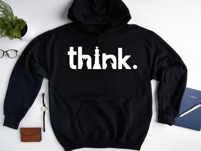 Think Hoodie, Think Chess SweatShirt, Chess Hoodie, Matching Chess Player Gift, Chess SweatShirt, Chess Gifts, Gambit Hoodie image 2