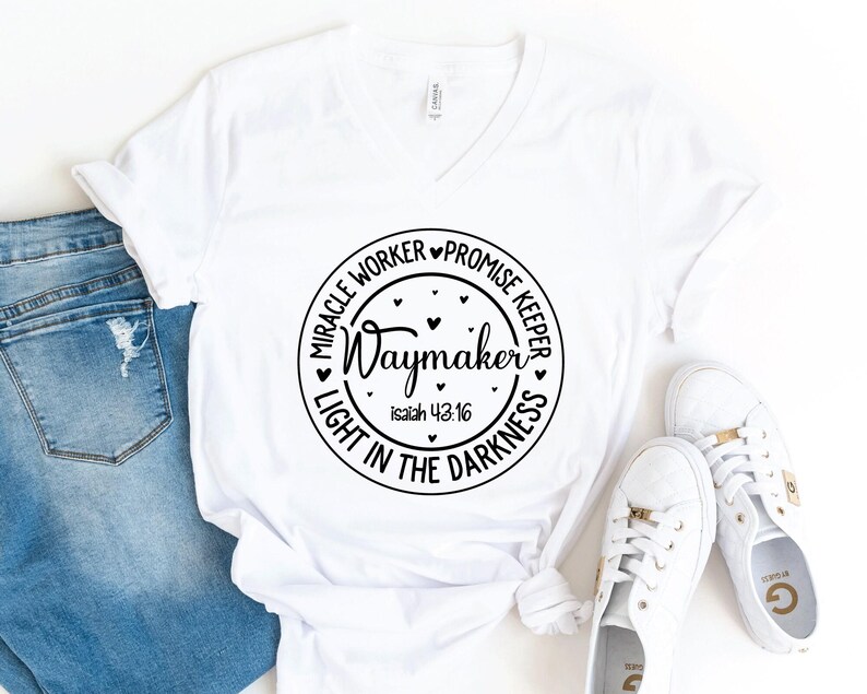 Waymaker V-Neck Shirt, Miracle Worker Promise Keeper Shirt, Faith Shirt, Religious Gift, Christian Shirt, Bible Verse Shirt, Christian Gift image 5