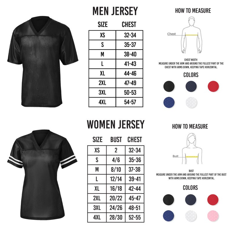a women's jersey size chart with measurements