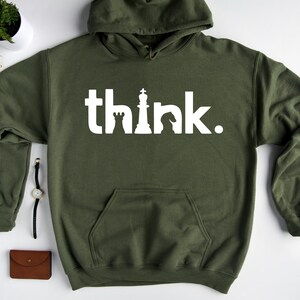 Think Hoodie, Think Chess SweatShirt, Chess Hoodie, Matching Chess Player Gift, Chess SweatShirt, Chess Gifts, Gambit Hoodie image 4