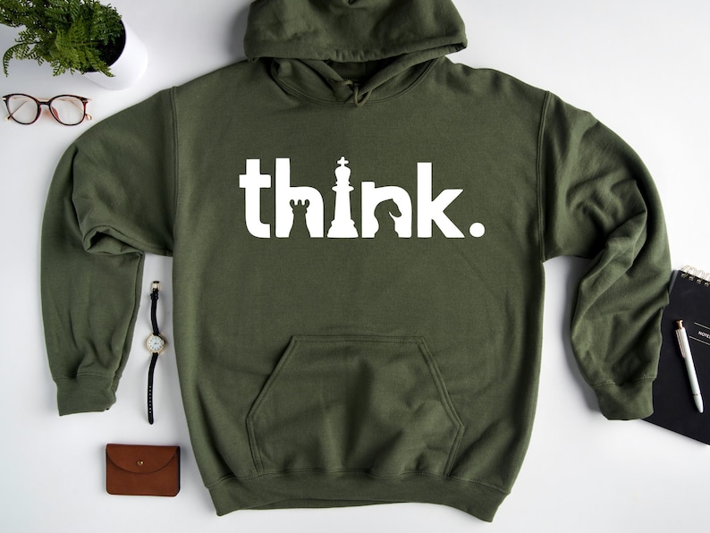 Think Hoodie, Think Chess SweatShirt, Chess Hoodie, Matching Chess Player Gift, Chess SweatShirt, Chess Gifts, Gambit Hoodie image 4