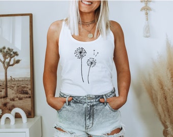 Dandelion Tank Top, Wildflower Tank Top, Flower Racerback Tank Tops, Spring Shirt, Nature Tank Top, Plant Tank Top, Tank For Woman
