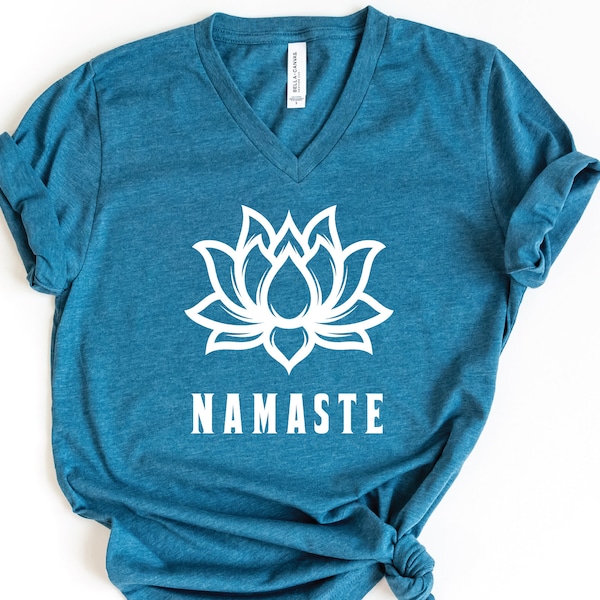 Namaste V-Neck Shirt, Yoga Shirt, Yoga Lover Shirt, Lotus Shirt, Meditation Shirt, Workout T-Shirt, Yoga Lover Gift, Woman Yoga Shirt