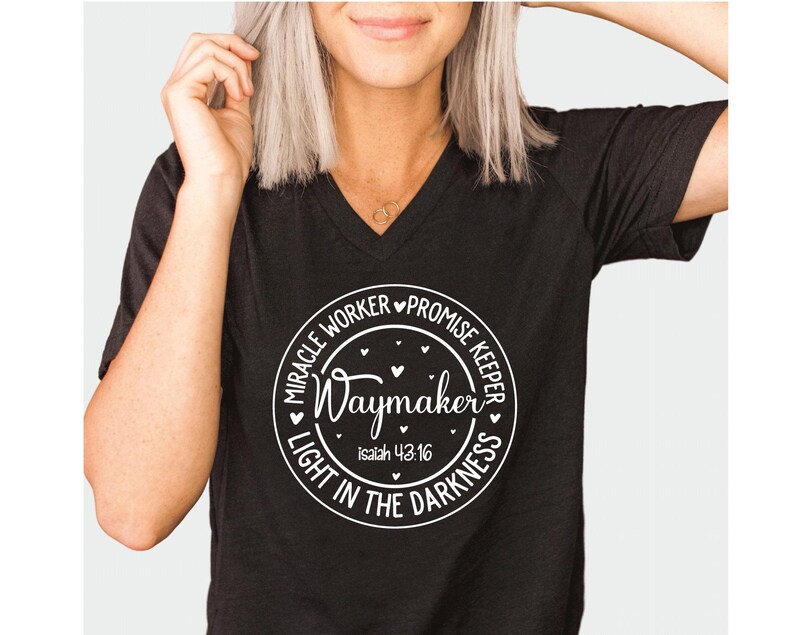 Waymaker V-Neck Shirt, Miracle Worker Promise Keeper Shirt, Faith Shirt, Religious Gift, Christian Shirt, Bible Verse Shirt, Christian Gift image 2