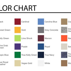 a color chart for a shirt with different colors