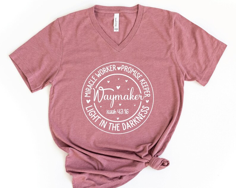Waymaker V-Neck Shirt, Miracle Worker Promise Keeper Shirt, Faith Shirt, Religious Gift, Christian Shirt, Bible Verse Shirt, Christian Gift image 4