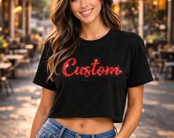 Personalized Glitter Crop Top: Custom Sparkle Text for Night Out