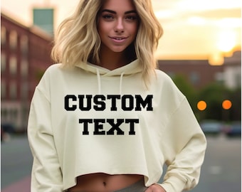 Personalized Women's Cropped Hoodie, Custom Text  Crop Hooded Sweatshirt, Team Logo Women hoodies, Personalized cropped hoodies,