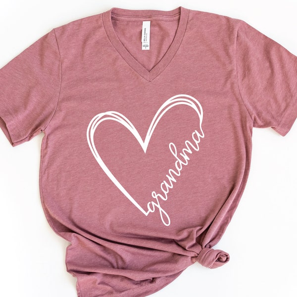Heart Grandma V-Neck Shirt, Mothers Day Shirt, Gift For Grandma, Mothers Day Gift, Grandma Birthday Gift, Grandmother Shirt