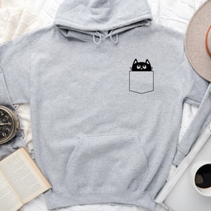 Cat Hoodie, Black White Cat Hoodie, Funny Cat Adult Hoodie