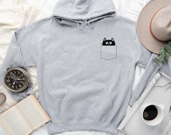 Cat Pocket Sweatshirt, Funny Cat Hoodie, Cat Hoodie, Cat Lover Gift, Black Cat Hoodie, Cute Cat Hoodie, Cat Lover Hoodie, Kitty Kitten Hodie