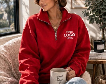 Sudadera con cremallera de un cuarto: texto y logotipo personalizados - ajuste suave y extragrande