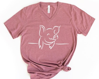 Pig Lover V-Neck Shirt - Cute Animal Farmer Tee