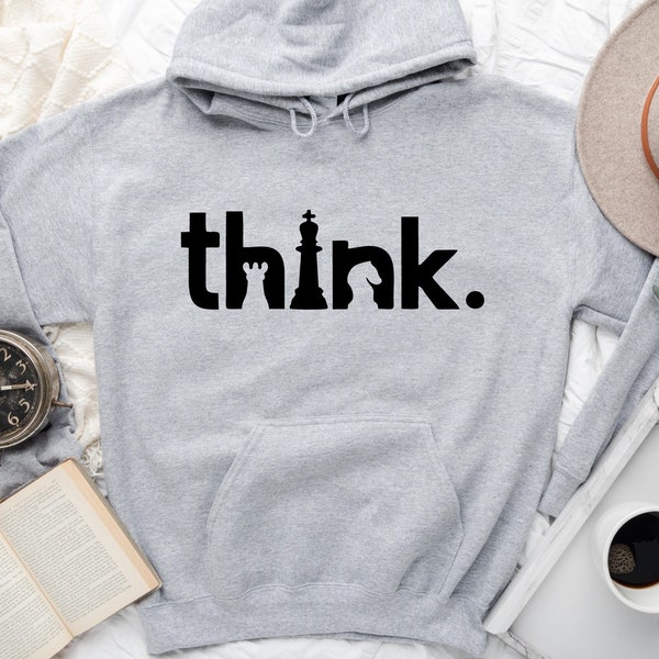 Sudadera con capucha Think, sudadera Think Chess, sudadera con capucha de ajedrez, regalo de jugador de ajedrez a juego, sudadera de ajedrez, regalos de ajedrez, sudadera con capucha Gambit