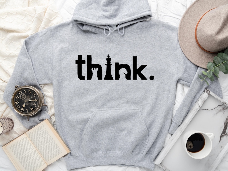 Think Hoodie, Think Chess SweatShirt, Chess Hoodie, Matching Chess Player Gift, Chess SweatShirt, Chess Gifts, Gambit Hoodie image 1