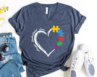 Autism V-Neck Shirt, Accept Understand Love Shirt, Autism Awareness T-Shirt, Puzzle Piece Shirt, Autism Teacher Shirt