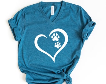 Paw Heart V-Neck Shirt, Paw Dog Shirt, Dog Lover Gift, Pet Lover Shirt, Dog Owner Shirt, Animal Lover Shirt, Dog Lover Shirt, Dog Owner Gift
