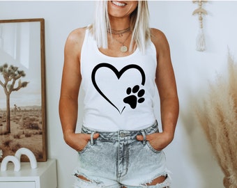 Heart Paw Tank Top,  Dog Lover Tank Tops, Dog Racerback Tank Top, Gift For Dog Lover, Paw Print Shirt, Pet Lover Tank Top, Woman Tank Tops