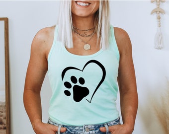 Paw Heart Tank Top, Dog Lover Racerback Tank Top, Animal Lover Tank Top, Dog Owner Gift, Pet Lover Tank Top, Gift For Dog Lover