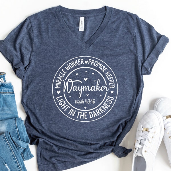 Waymaker V-Ausschnitt Shirt, Miracle Worker Promise Keeper Shirt, Glaube Shirt, religiöses Geschenk, christliches Shirt, Bibelvers Shirt, christliches Geschenk