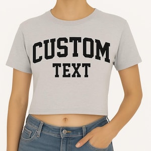 Top corto retro personalizado, top corto con letras universitarias para mujer, camiseta corta con diseño personalizado, top corto retro personalizado, camiseta corta con texto personalizado