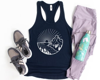 Mountain And Sun Women's Tank Top, Sunset Tank, Adventure Racerback Tank, Explore Tank Tops, Camping  Shirt, Hiking Tank Top, Outdoor Shirt