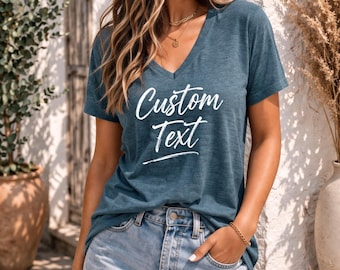 Personalized V-Neck Shirt: Custom Text and Logo - Women & Unisex Styles