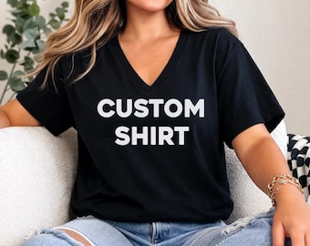 Personalized V-Neck Shirt: Custom Text, Logo or Photo Printing (XS - 5XL)