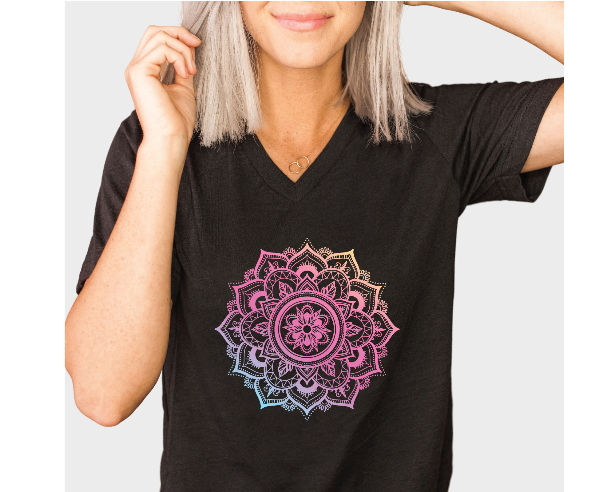 Mandala V-Neck Shirt, Cute Spring Shirt, Mandala Graphic T-Shirt,  Boho Shirt For Women, Floral Mandala Shirt, Lotus Shirt, Yoga T-Shirt