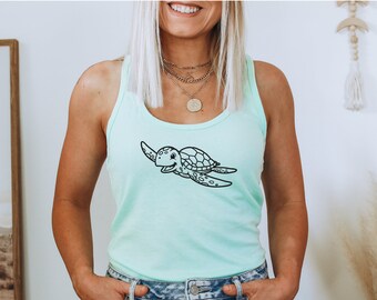 KASAAS Womens Tank Tops Turtle Print Round Neck Racerback Cami Shirts Sleeveless Summer Casual Pullover T-Shirts 